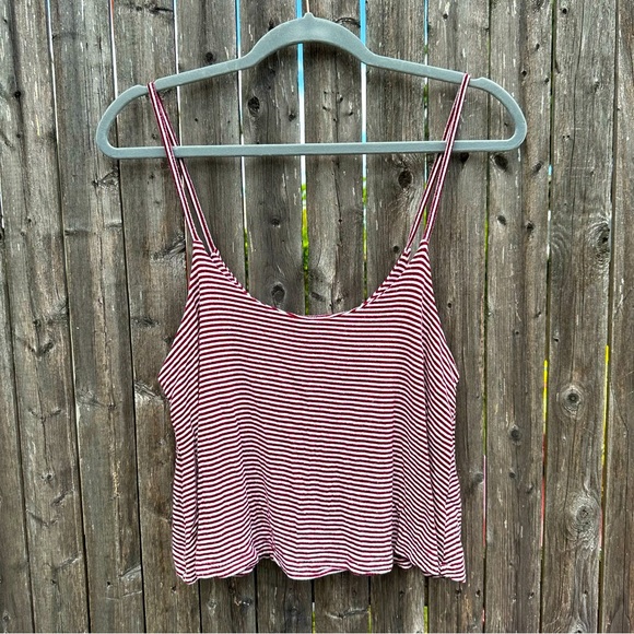 Brandy Melville Striped Spaghetti Strap Flowy Tank Top in Burgundy/White - Small - Picture 1 of 15
